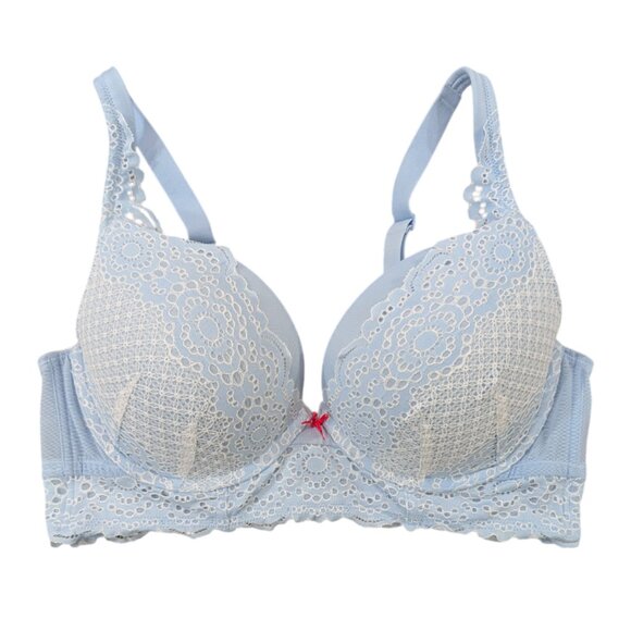 CACIQUE Boost Plunge Bra 42D Light Blue Lace Eyelet Baby Doll Feminine Sexy - Picture 2 of 9